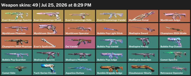 Valorant Accounts listing: LVL 49 · Champions 2024 Blade & Mystbloom Kunai · 49 Skins - Bronze 3, 49 skins
