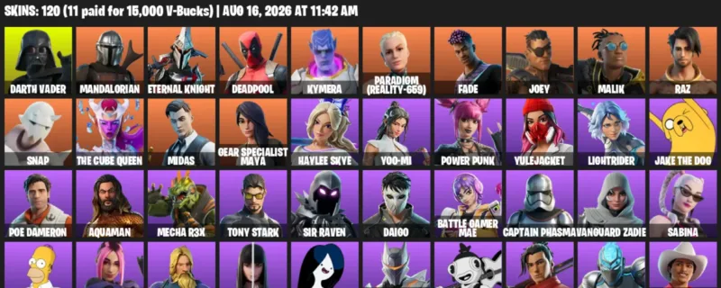 Fortnite account inventory for LVL 1614 - Darth Vader - Mandalorian - 120 Outfits