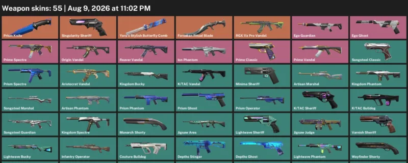Valorant account inventory for LVL 35 · Forsaken Ritual Blade & Prism Knife