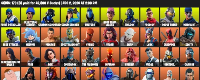 Fortnite account inventory for LVL 2524 - Point Patroller - Blue Team Leader - 179 Outfits
