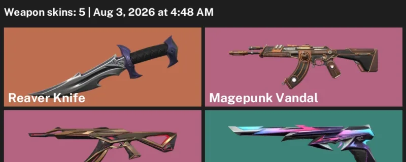 Valorant account inventory for LVL 82 · Reaver Knife & Magepunk Vandal