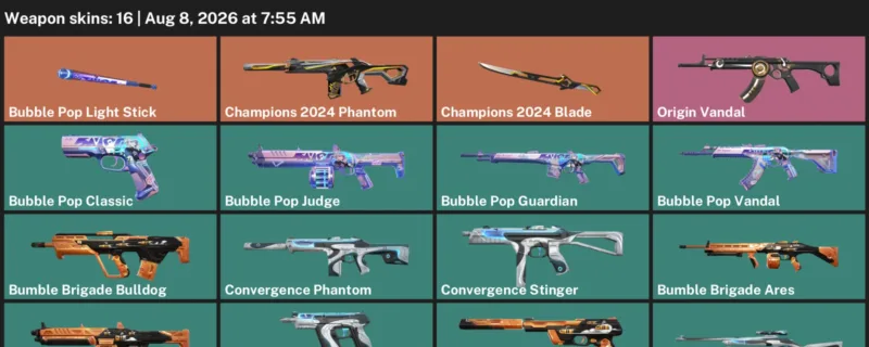 Valorant account inventory for LVL 36 · Champions 2024 Blade & Bubble Pop Vandal