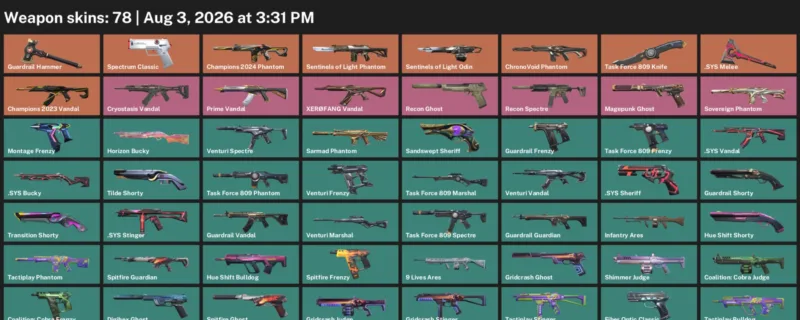 Valorant account inventory for LVL 257 · Task Force 809 Knife & Sys Vandal