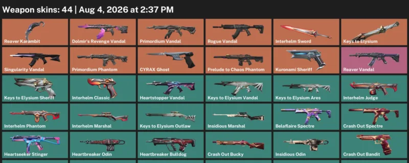 Valorant account inventory for LVL 61 · Reaver Karambit & Belaflaire Vandal