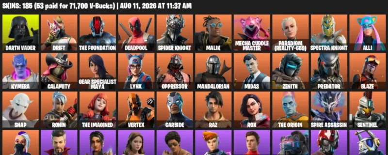 Fortnite account inventory for LVL 1636 - Darth Vader - Drift - 185 Outfits