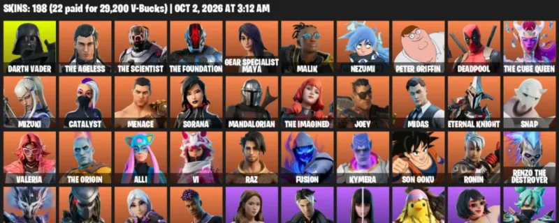 Fortnite account inventory for Darth Vader - The Ageless - 120 Outfits
