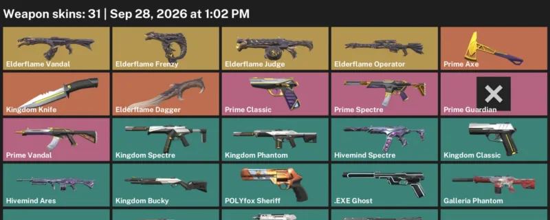 Valorant account inventory for LVL 40 · Elderflame Dagger & Kingdom Knife & 31 Skins Elderflame Dagger