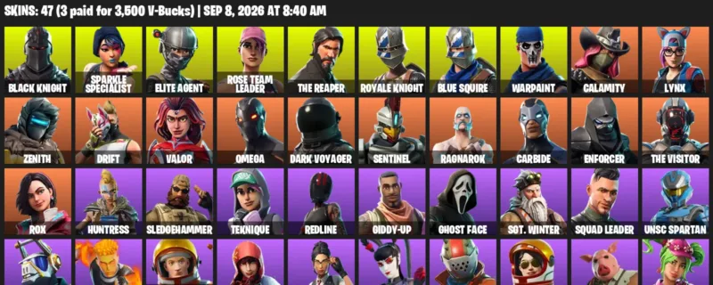 Fortnite account inventory for LVL 870 - Black Knight - Sparkle Specialist - 47 Outfits