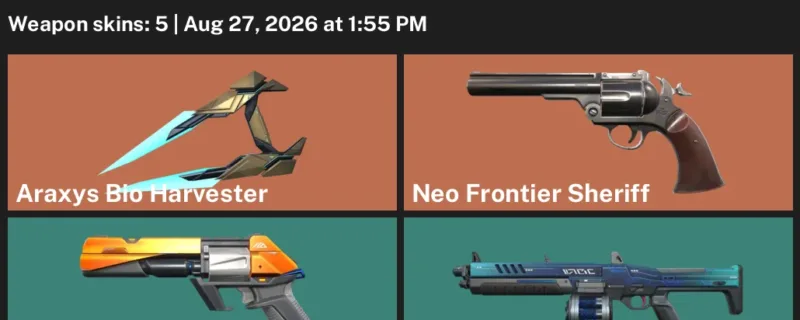 Valorant account inventory for LVL 25 · 5 Skins Araxys Bio Harvester & Composite Sheriff