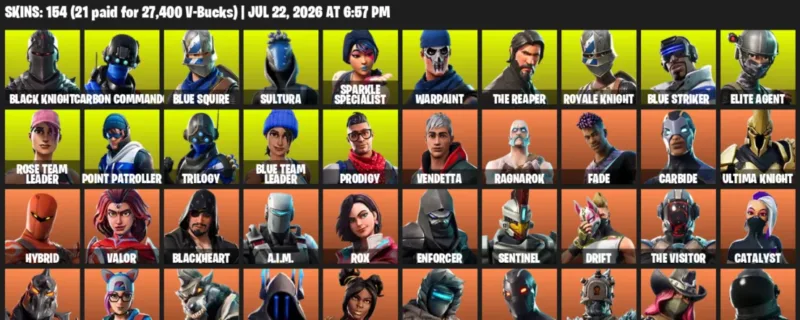 Fortnite Accounts listing: LVL 2922 - Black Knight - Carbon Commando - 154 Outfits - 154 outfits