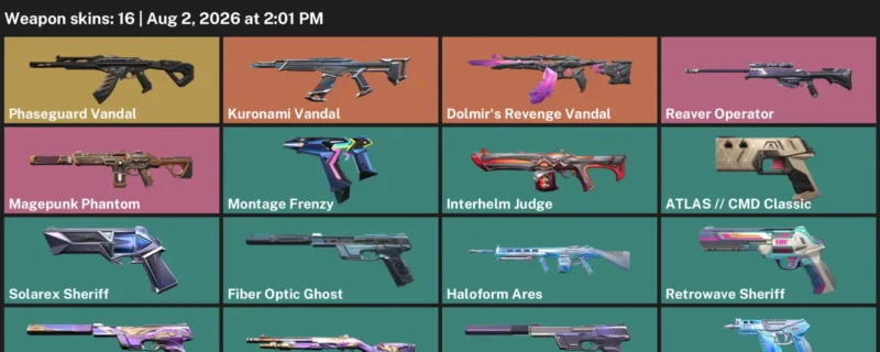 Valorant account inventory for LVL 189 · Dolmir's Revenge Vandal & Cmd Classic