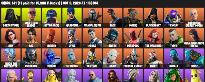 Fortnite account inventory for Darth Vader - Rose Team Leader - 120 Outfits