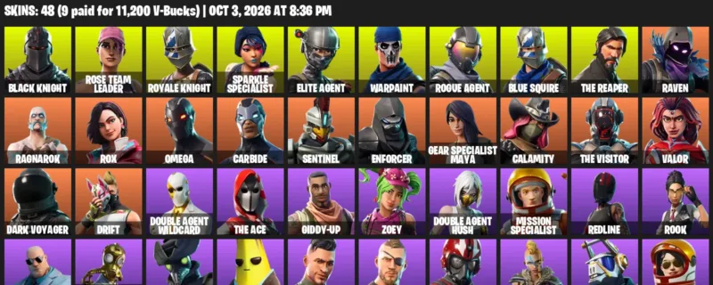 Fortnite account inventory for Black Knight - Rose Team Leader - 48 Outfits