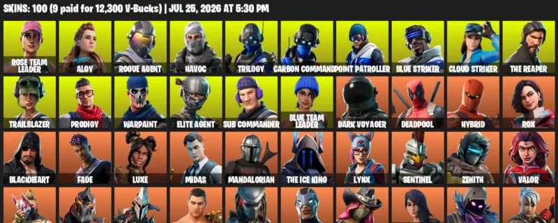 Fortnite Accounts listing: LVL 1148 - Rose Team Leader - Aloy - 100 Outfits - 100 outfits