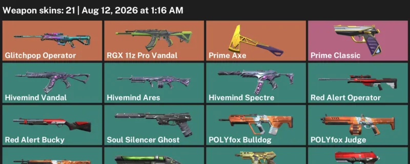 Valorant account inventory for LVL 116 · Glitchpop Operator & Death Wish Sheriff & Galleria Phantom