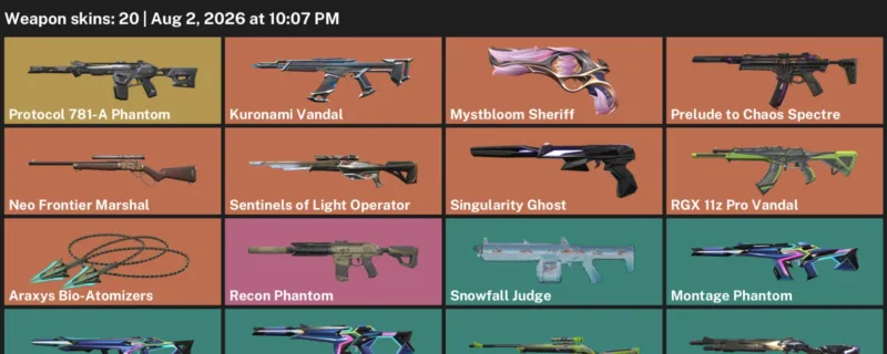 Valorant account inventory for LVL 25 · Araxys Bio-Atomizers & Kuronami Vandal & Montage Phantom