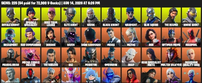 Fortnite account inventory for LVL 2794 - Royale Knight - Sparkle Specialist - 225 Outfits