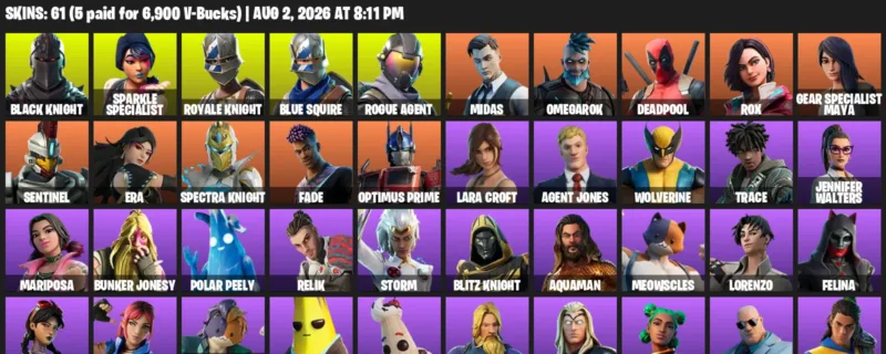 Fortnite account inventory for LVL 1700 - Black Knight - Sparkle Specialist - 61 Outfits