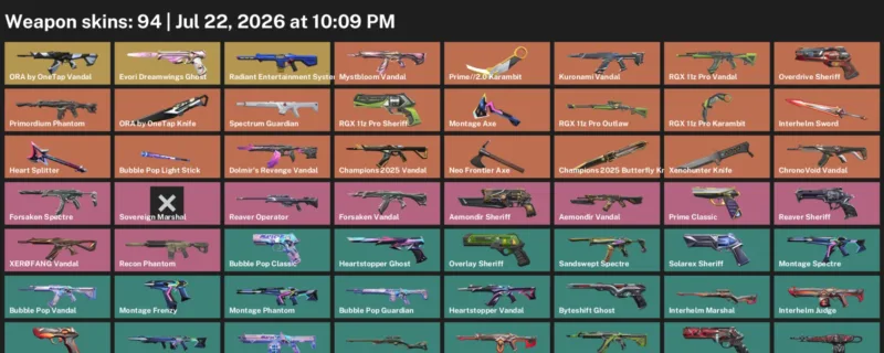 Valorant Accounts listing: LVL 194 · Champions 2025 Butterfly Knife & Interhelm Sword · 94 Skins - Platinum 1, 94 skins
