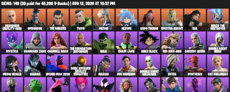 Fortnite account inventory for LVL 1881 - Paradigm (Reality-659) - Omegarok - 149 Outfits