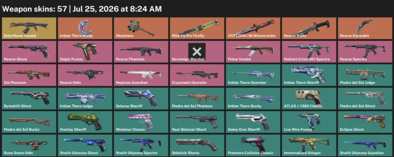 Valorant Accounts listing: LVL 266 · Iridian Thorn Blade & Reaver Karambit · 57 Skins - Platinum 1, 57 skins