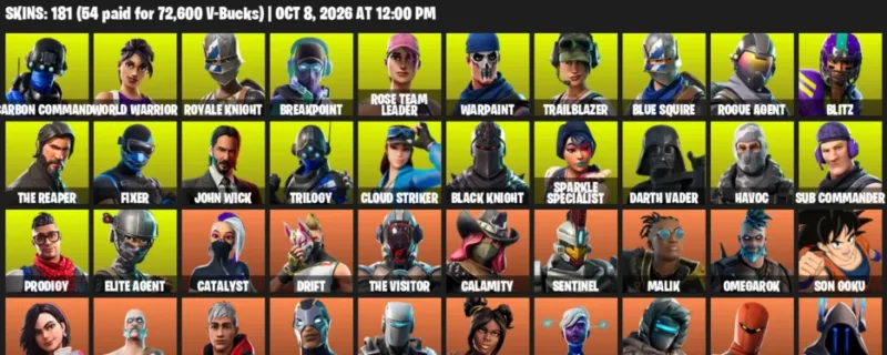 Fortnite account inventory for Carbon Commando - World Warrior - 120 Outfits