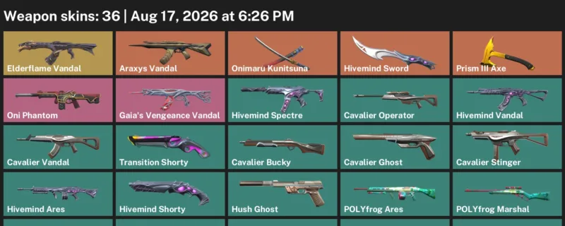 Valorant account inventory for LVL 95 · Araxys Vandal & Cavalier Vandal
