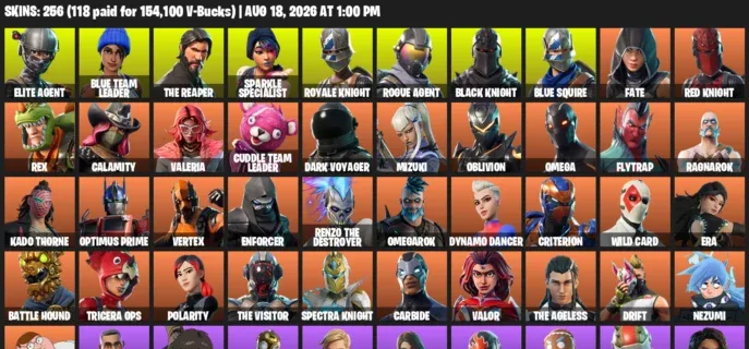 Fortnite account inventory for LVL 2481 - Elite Agent - Blue Team Leader - 256 Outfits