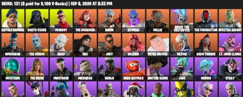 Fortnite account inventory for LVL 2525 - Royale Bomber - Darth Vader - 131 Outfits