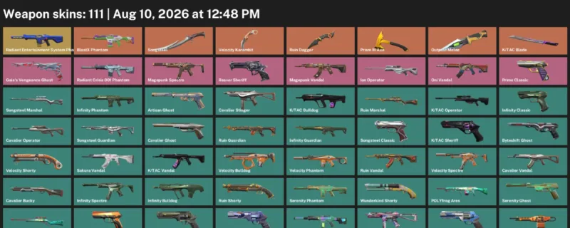 Valorant account inventory for LVL 344 · Velocity Karambit & Tac Blade