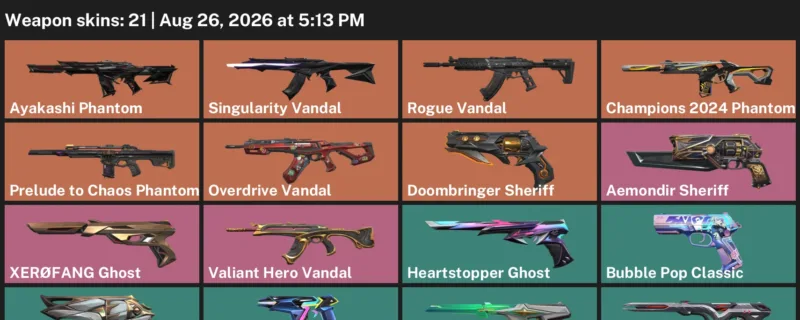 Valorant account inventory for LVL 217 · Champions 2024 Phantom & Aemondir Sheriff & Ayakashi Phantom