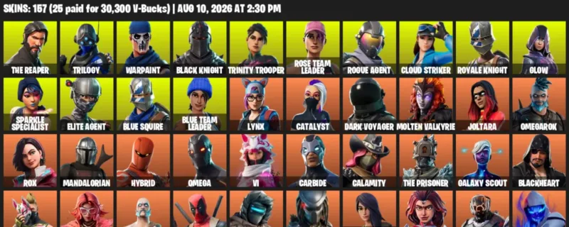 Fortnite account inventory for LVL 1918 - The Reaper - Trilogy - 157 Outfits