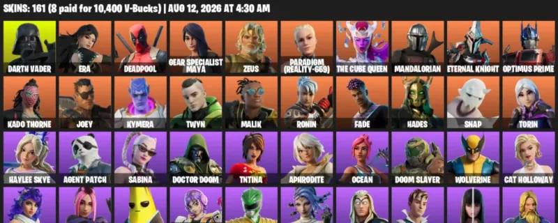 Fortnite account inventory for LVL 2705 - Darth Vader - Era - 161 Outfits