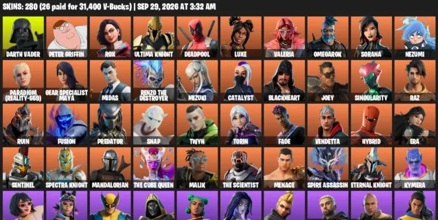 Fortnite account inventory for Darth Vader - Peter Griffin - 120 Outfits