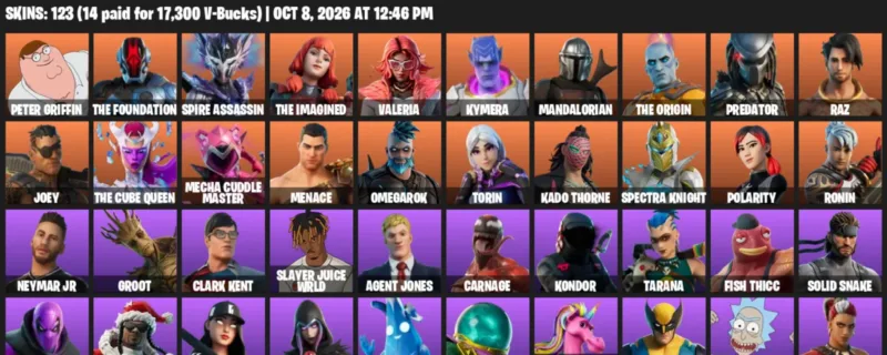Fortnite account inventory for Peter Griffin - The Foundation - 120 Outfits