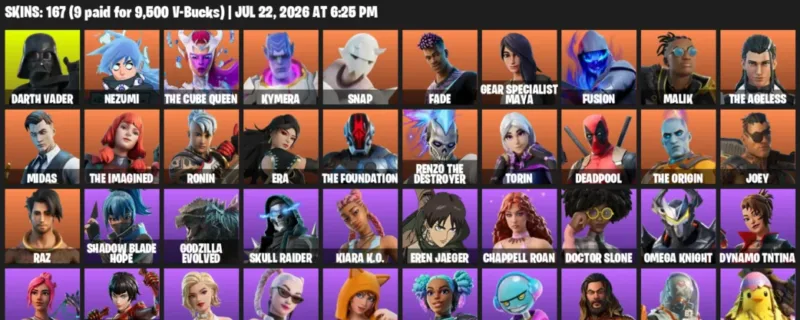 Fortnite Accounts listing: LVL 2143 - Darth Vader - Nezumi - 167 Outfits - 167 outfits