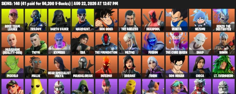 Fortnite account inventory for LVL 1953 - Rose Team Leader - Trilogy - 146 Outfits