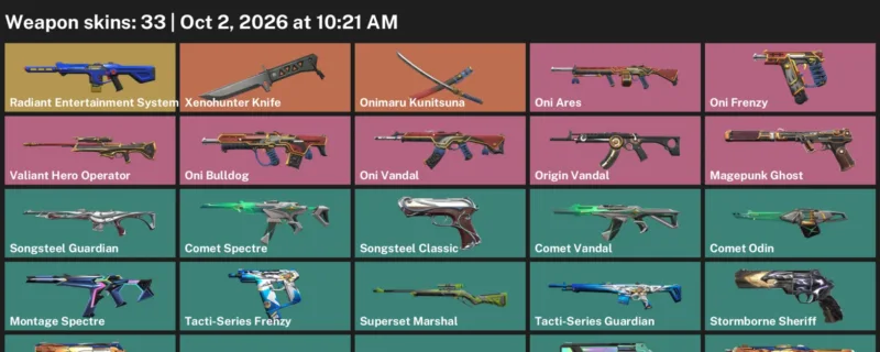 Valorant account inventory for LVL 54 · Xenohunter Knife & Comet Vandal