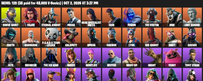 Fortnite account inventory for Rogue Agent - Valor - 120 Outfits