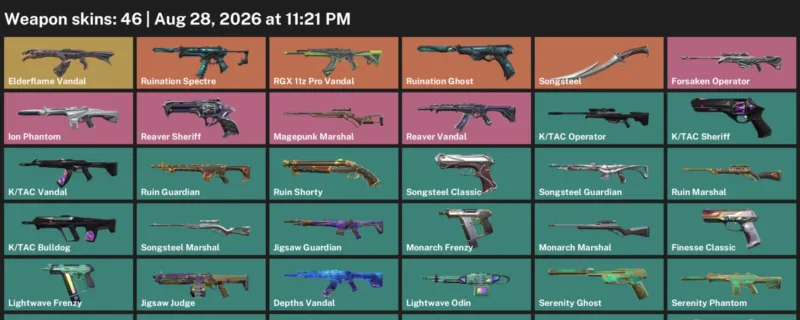 Valorant account inventory for LVL 90 · Elderflame Vandal & Forsaken Operator