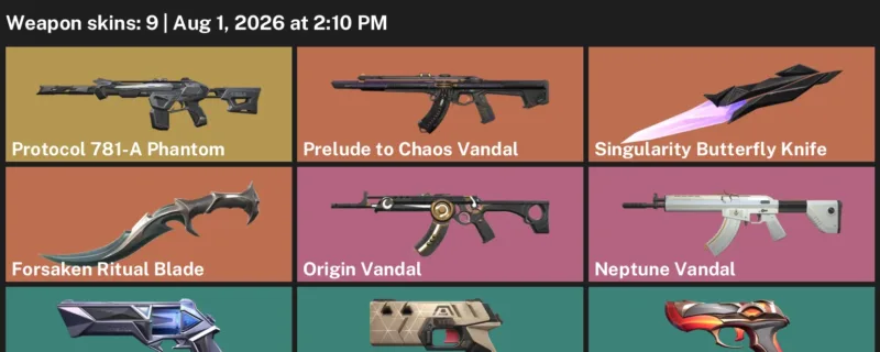 Valorant account inventory for LVL 64 · 9 Skins Forsaken Ritual Blade & Neptune Vandal