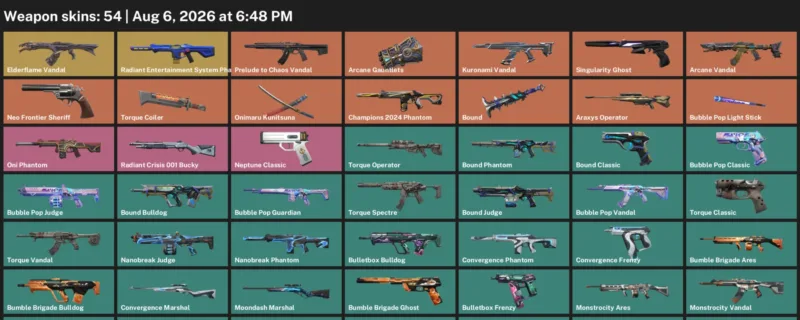 Valorant account inventory for LVL 134 · Araxys Operator & Arcane Gauntlets & Arcane Vandal