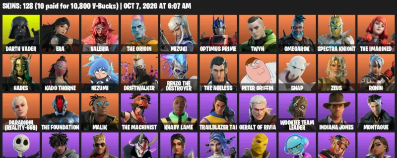 Fortnite account inventory for Darth Vader - Era - 120 Outfits
