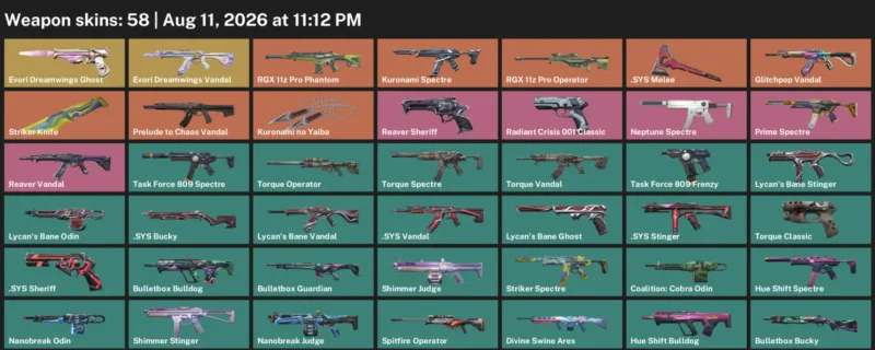 Valorant account inventory for LVL 78 · Striker Knife & Kuronami no Yaiba