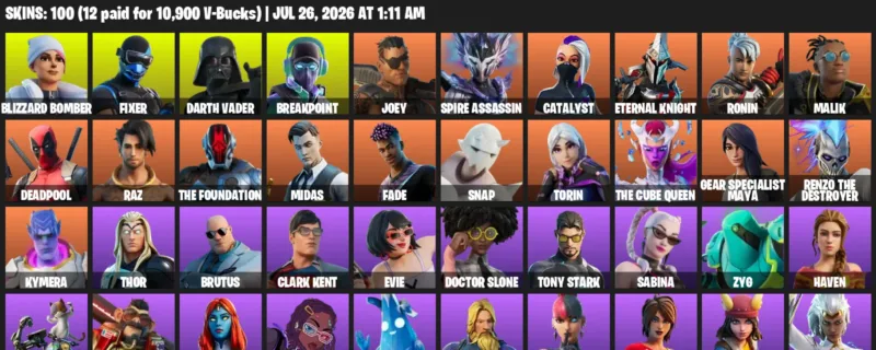Fortnite Accounts listing: LVL 1855 - Blizzard Bomber - Fixer - 100 Outfits - 100 outfits