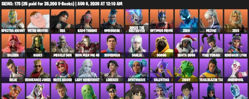 Fortnite account inventory for LVL 4203 - Spectra Knight - Peter Griffin - 175 Outfits