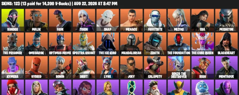 Fortnite account inventory for LVL 1948 - Xander - Malik - 123 Outfits