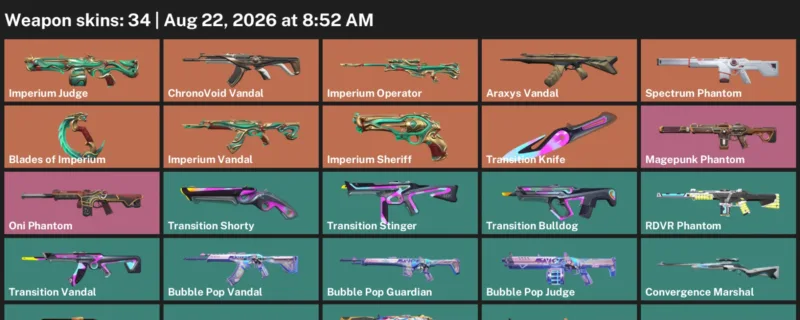 Valorant account inventory for LVL 52 · Transition Knife & Araxys Vandal