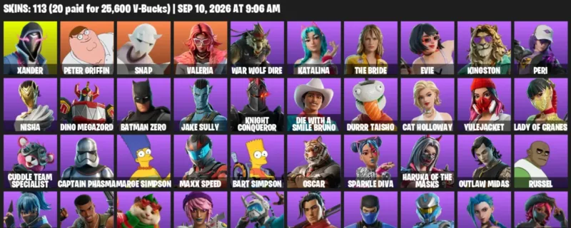 Fortnite account inventory for LVL 817 - Xander - Peter Griffin - 113 Outfits