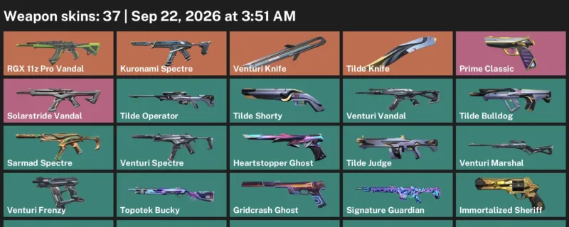 Valorant account inventory for LVL 139 · Venturi Knife & 37 Skins Tilde Knife
